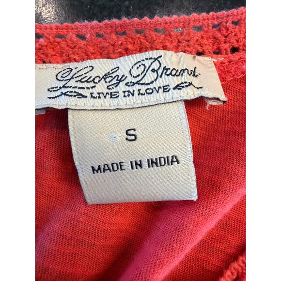 Lucky Brand coral BOHO eyelet insert tee SM 100% Cotton - Picture 3 of 9